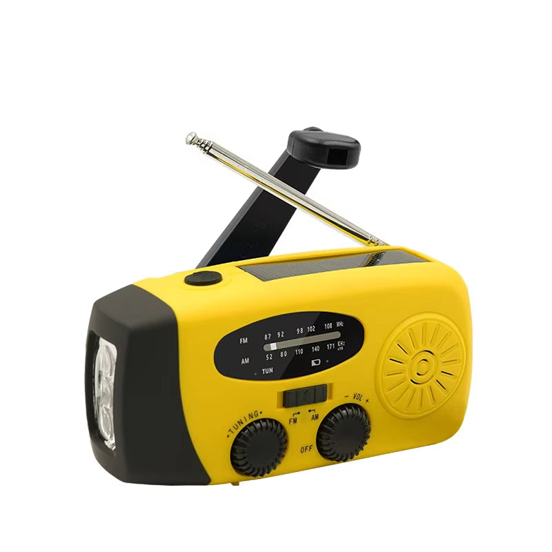 All-in-One Emergency Portable Radio with Solar Hand Crank Charger, AM/FM Reception, LED Flashlight & Indoor/Outdoor Lighting