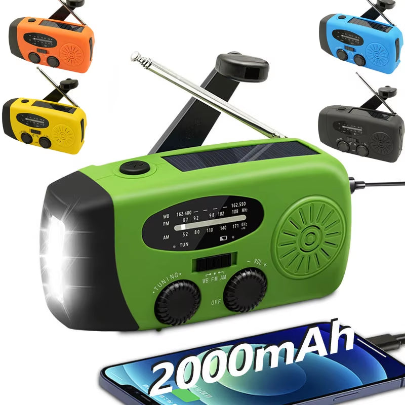 All-in-One Emergency Portable Radio with Solar Hand Crank Charger, AM/FM Reception, LED Flashlight & Indoor/Outdoor Lighting