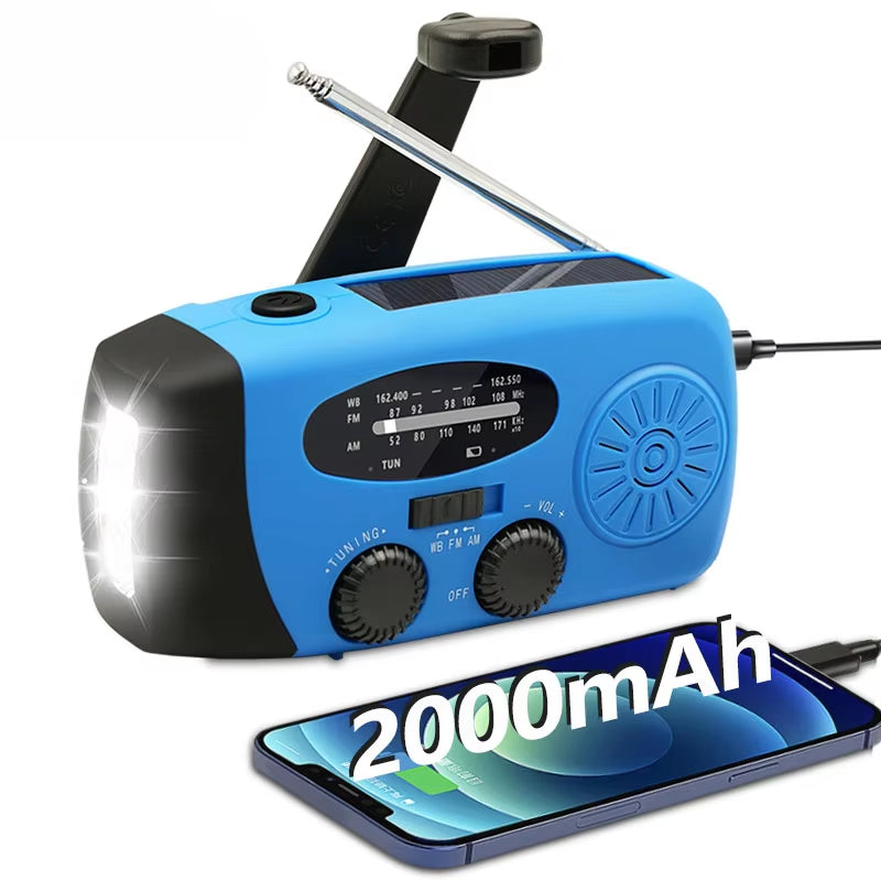 All-in-One Emergency Portable Radio with Solar Hand Crank Charger, AM/FM Reception, LED Flashlight & Indoor/Outdoor Lighting