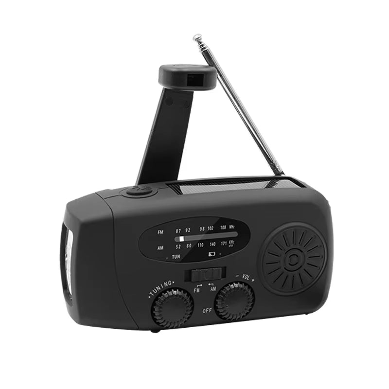 All-in-One Emergency Portable Radio with Solar Hand Crank Charger, AM/FM Reception, LED Flashlight & Indoor/Outdoor Lighting