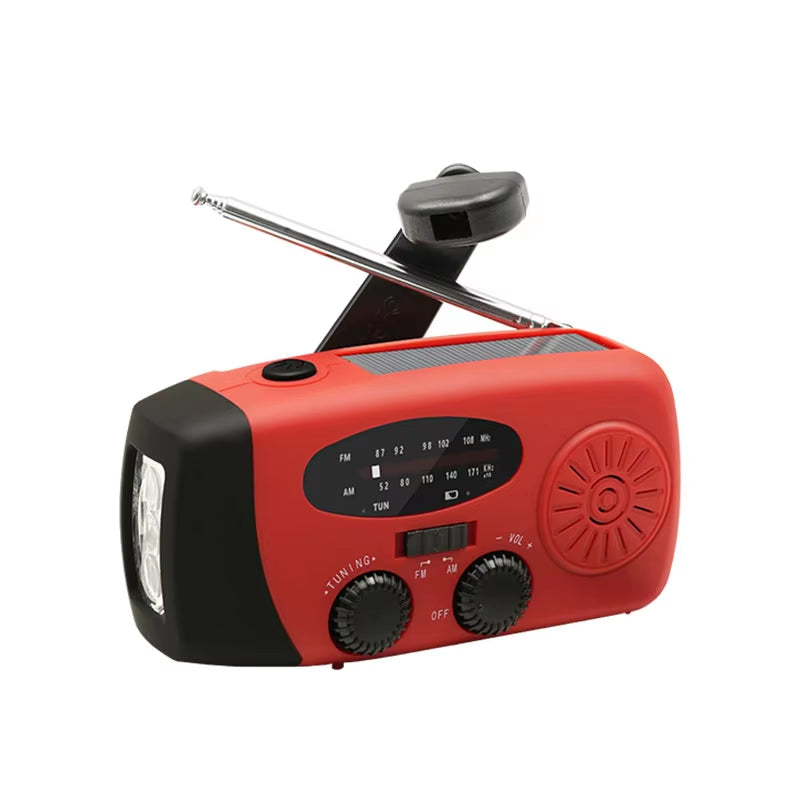 All-in-One Emergency Portable Radio with Solar Hand Crank Charger, AM/FM Reception, LED Flashlight & Indoor/Outdoor Lighting