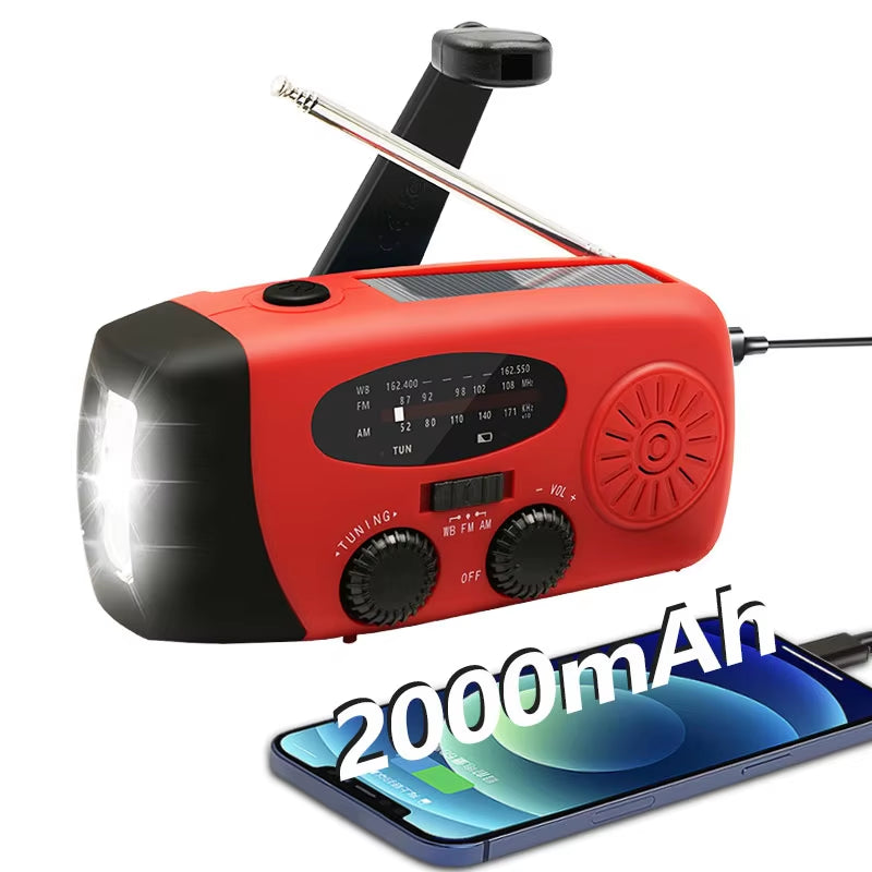 All-in-One Emergency Portable Radio with Solar Hand Crank Charger, AM/FM Reception, LED Flashlight & Indoor/Outdoor Lighting