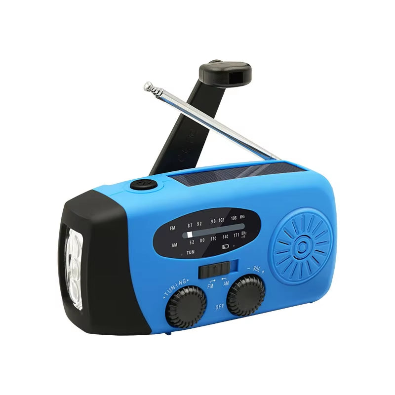 All-in-One Emergency Portable Radio with Solar Hand Crank Charger, AM/FM Reception, LED Flashlight & Indoor/Outdoor Lighting