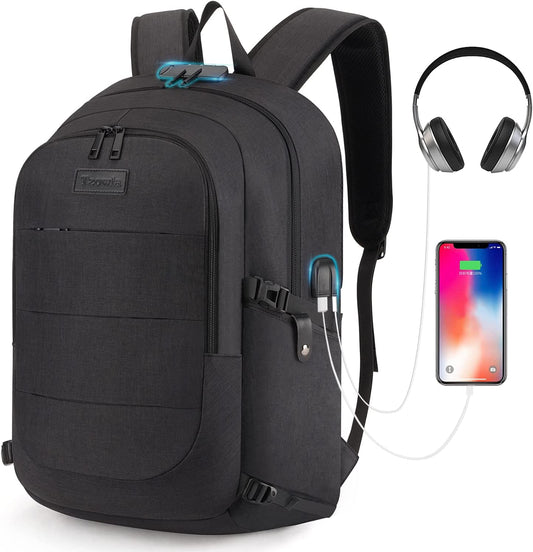 “Water-Resistant Anti-Theft Laptop Backpack with USB Port, 15.6-Inch Business & Travel Bag for Men and Women”