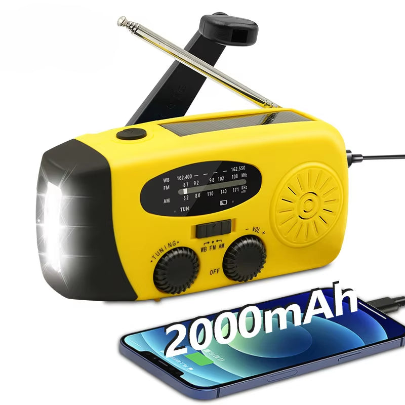 All-in-One Emergency Portable Radio with Solar Hand Crank Charger, AM/FM Reception, LED Flashlight & Indoor/Outdoor Lighting