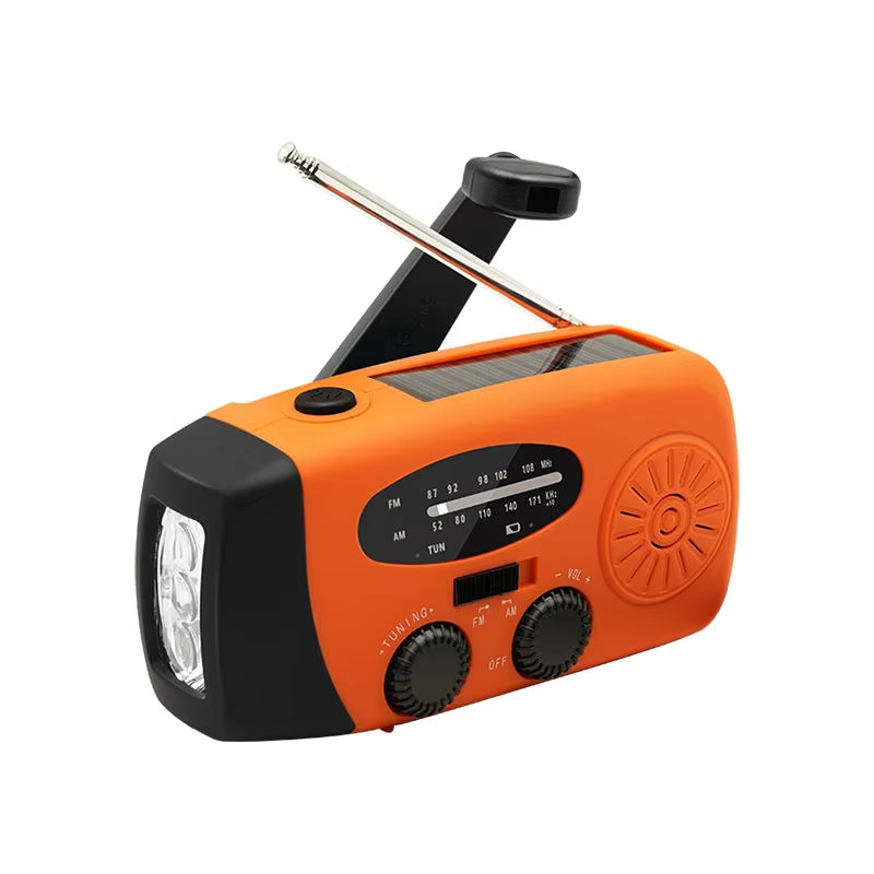 All-in-One Emergency Portable Radio with Solar Hand Crank Charger, AM/FM Reception, LED Flashlight & Indoor/Outdoor Lighting