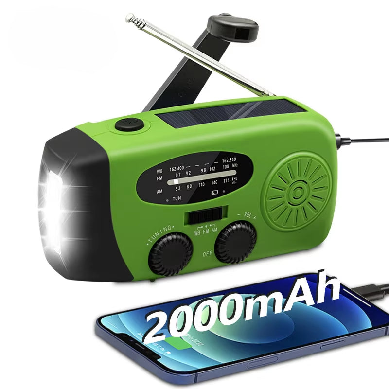 All-in-One Emergency Portable Radio with Solar Hand Crank Charger, AM/FM Reception, LED Flashlight & Indoor/Outdoor Lighting